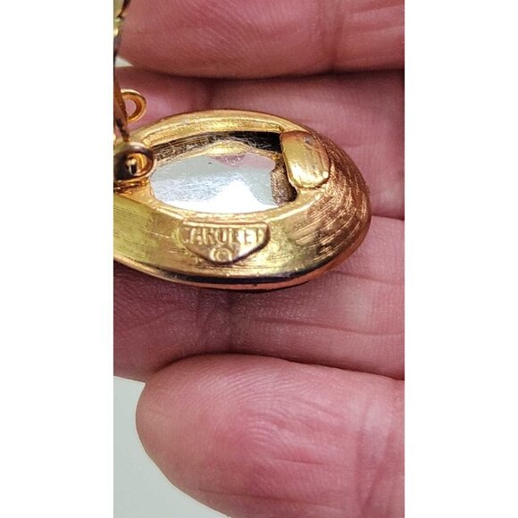 Vintage Carolee Goldtone Teardrop Faux Morganite Clip Earrings - Picture 4 of 4